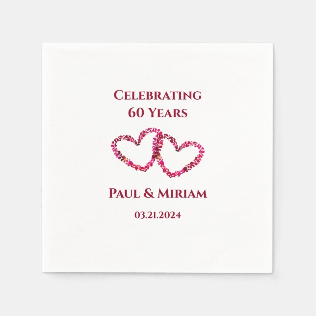 Personlig 60-årsdagen Rosa Blommigt Heart Pappersservett (Framsidan)