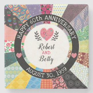 Personlig 60-årsjubileum, patchwork Quilt Stenunderlägg