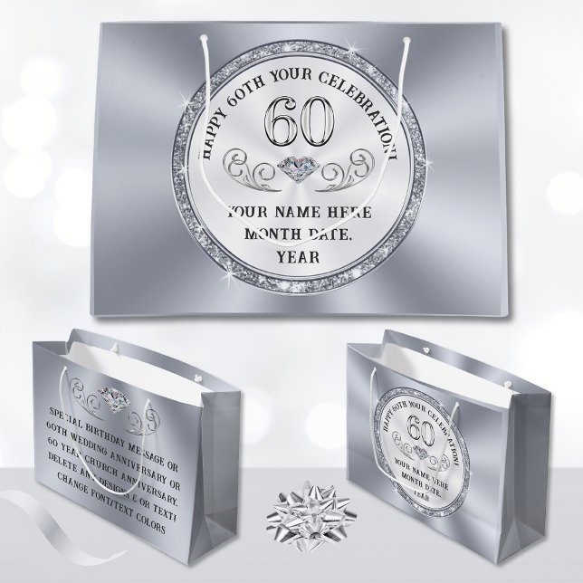 Personlig, 60:e födelsedagspressen, Valfri Tillfäl (60th Gift Bag Ideas. 60th church anniversary ideas or 60th gift wrap, for any occasion. Gift Bags.)