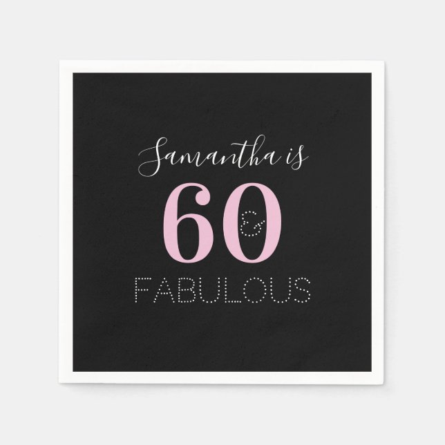 Personlig 60 och fantastisk svart Rosa födelsedag Pappersservett (Framsidan)