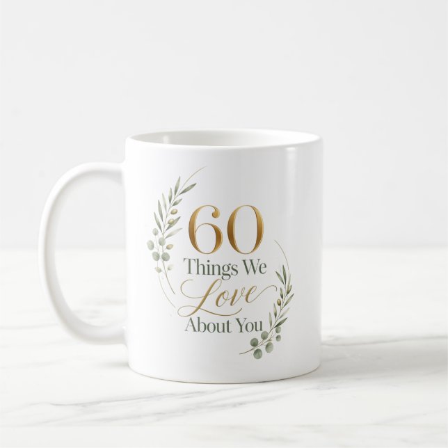 Personlig 60 saker vi älskar med dig kaffemugg (Vänster)