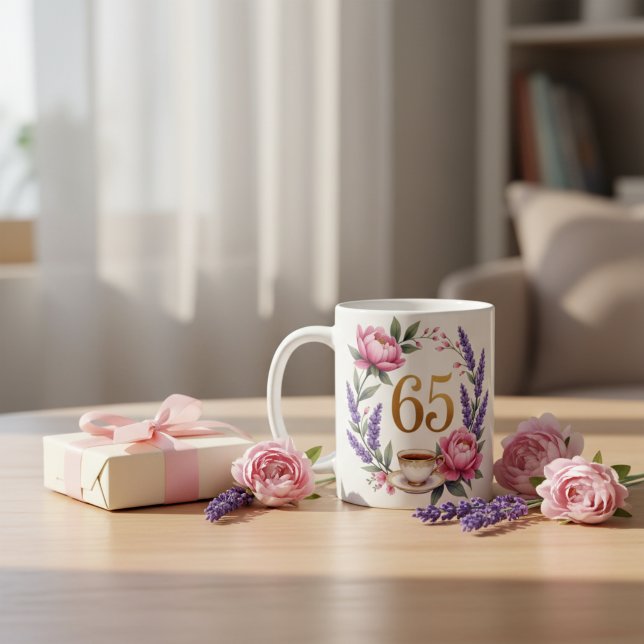 Personlig 65-års födelsedag Mormor Elegant Blommig Kaffemugg (Personalized 65th Birthday Grandma Elegant Floral Coffee Mug)