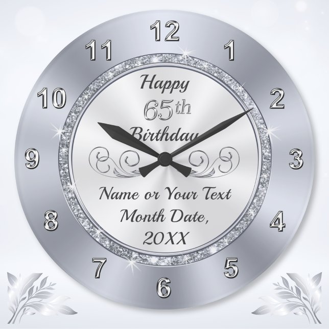 Personlig, 65-årspresent för henne eller honom,  stor klocka (65th birthday present ideas. Gifts for 65th birthday woman or man. Personalized 65th birthday gifts.)