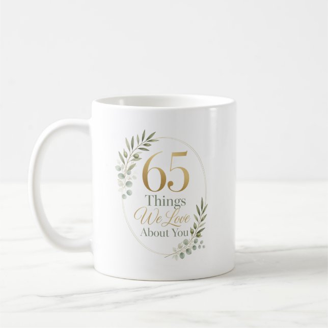 Personlig 65 saker vi älskar med dig kaffemugg (Vänster)