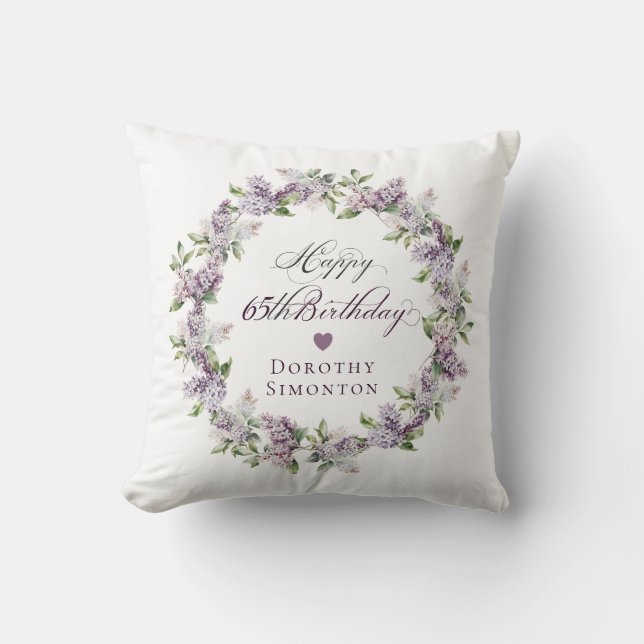 Personlig 65e Birthday Gift Lila Lilac Kudde (Framsida)