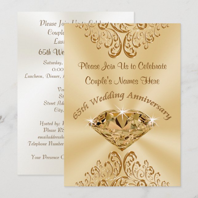 Personlig 65e Bröllop-årsdag - inbjudningar (Fram/baksida)
