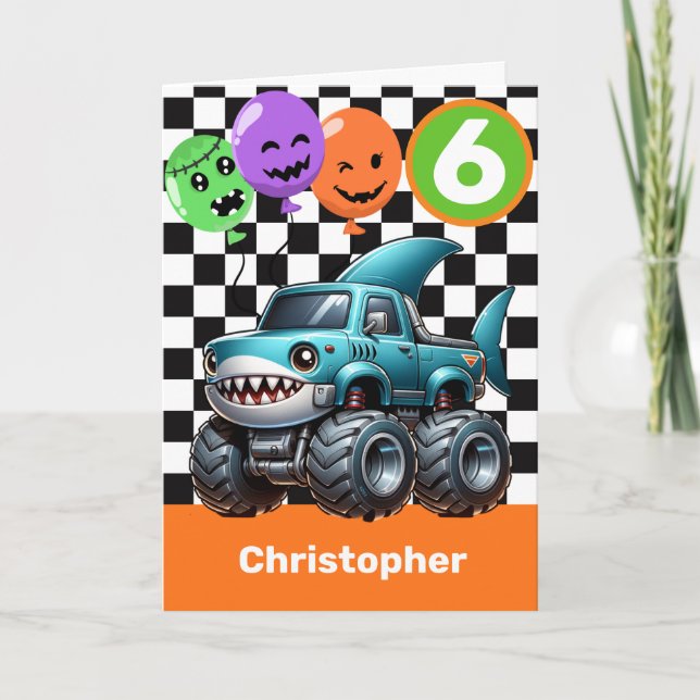 Personlig 6-års Halloween-haj Monster  Kort (Framsida)