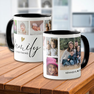 Personlig 6 familjefoto collage svart och guld mugg