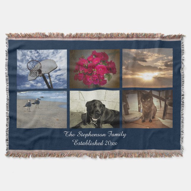 Personlig 6 Foto Afghan Bild Collage Blue Filt (Framsidan)