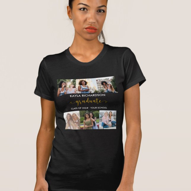 Personlig 6 Fotokollage Guld Student T Shirt (Graduate tee with 6 photos)