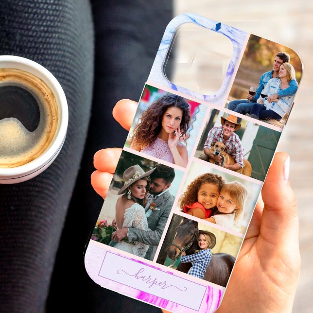 Personlig 6 Fotokollage Lila Rosa Marble (Skapare uppladdad)