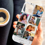 Personlig 6 Fotokollage på Grått Marble<br><div class="desc">Modern fotokollage iphone case som du kan anpassa med 6 av dina favoritfoton och ditt namn. Mallen är ett inställt redo för att du ska kunna lägga till dina foton och arbeta överst i grund på rader. Designen har en snyggt grått marble-bakgrund och ditt namn skrivs i handskript för elegant....</div>