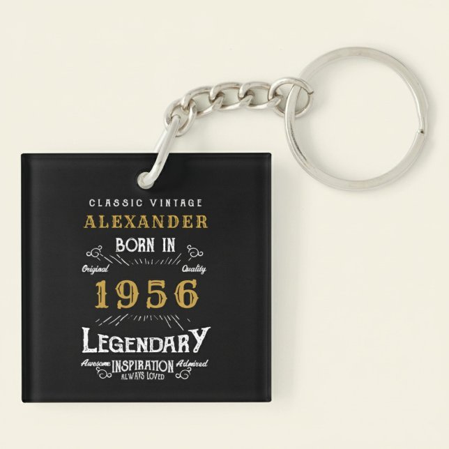 Personlig 70-årsdag Legend 1956 Vintage (Born 1956 birthday keychain. Pastel background.)