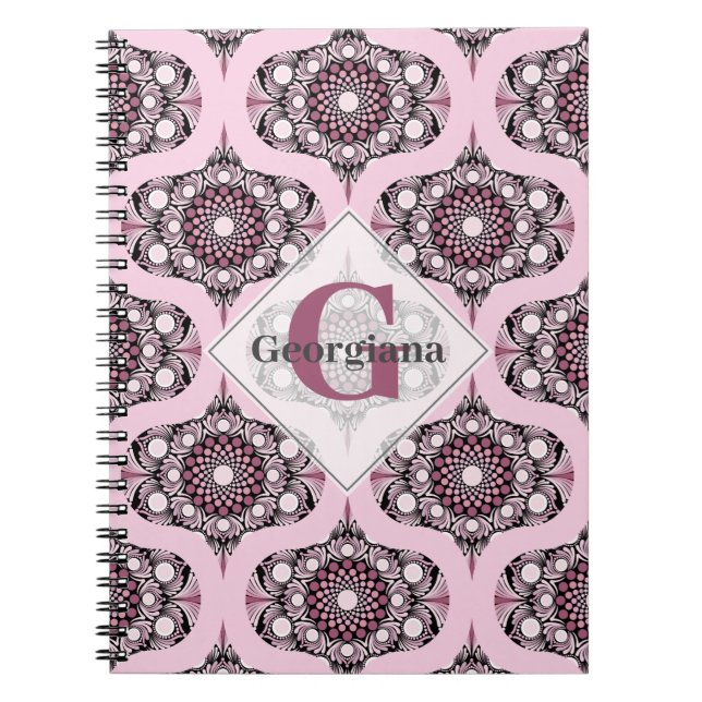 Personlig 70: Dusky Ro Cherry Blommar Mandala Anteckningsbok (Framsidan)