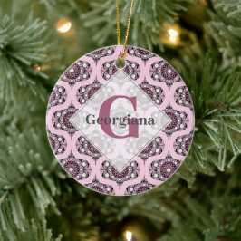 Personlig 70: Dusky Ro Cherry Blommar Mandala Julgransprydnad Keramik