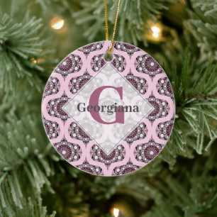 Personlig 70: Dusky Ro Cherry Blommar Mandala Julgransprydnad Keramik