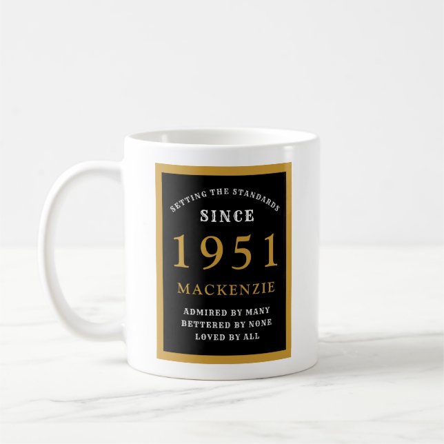 Personlig 70:e födelsedag 1951 Elegant Svarta Guld Kaffemugg (Vänster)