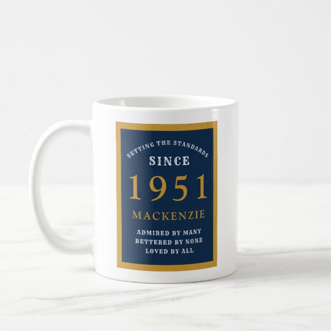 Personlig 70:e födelsedagen 1951 Eleganten Blå Gul Kaffemugg (Vänster)