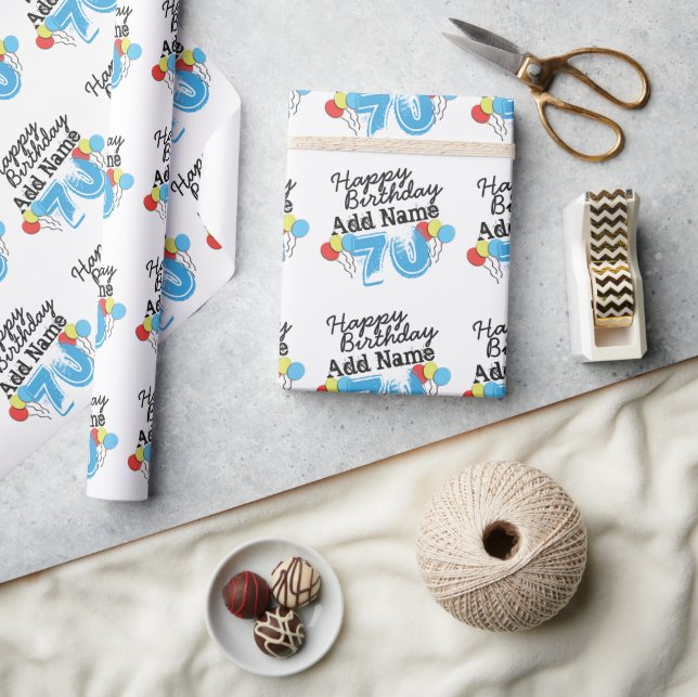 Personlig 70:e födelsedagen Lägg till Namn Blue Presentpapper (Hantverk)