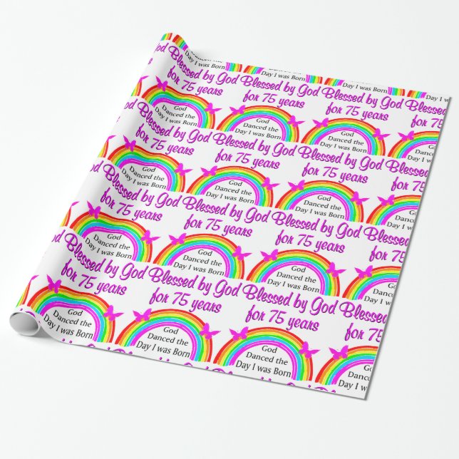PERSONLIG 75:E BIRTHDAY RAINBOW DESIGN PRESENTPAPPER (Utrullad)
