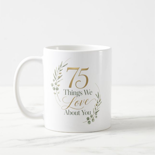 Personlig 75 saker vi älskar med dig kaffemugg (Vänster)