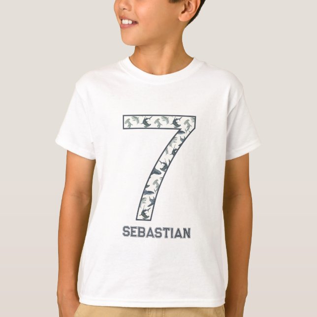 Personlig 7:e Birthday Shark Shirt T (Framsida)