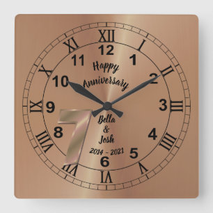 Personlig 7:e Copper-årsdag Gift Idea Fyrkantig Klocka