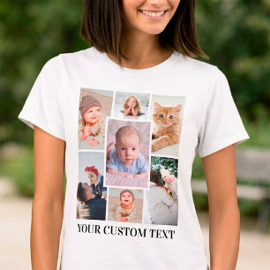 Personlig 7 Foto Collage med Anpassad Text T Shirt