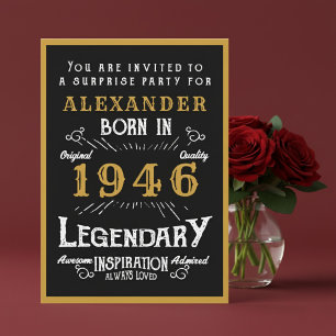 Personlig 80-årsdag 1946 Svart Guld Legend Inbjudningar