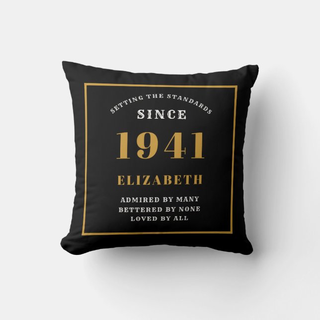 Personlig 80:e födelsedag 1941 Elegant Chic svart Kudde (Framsida)