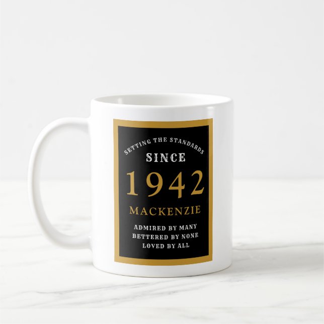Personlig 80:e födelsedagen 1942 Elegant Svarta Gu Kaffemugg (Vänster)