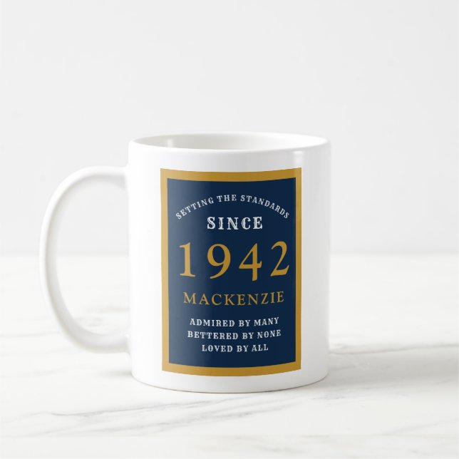 Personlig 80:e födelsedagen 1942 Eleganten Blå Gul Kaffemugg (Vänster)