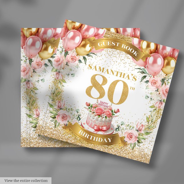 Personlig 80:e födelsedagsgästen Bok Boho Flowers (Personalized 80th Birthday Guest Book Boho Flowers)