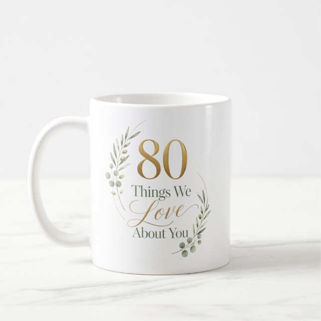 Personlig 80 saker vi älskar med dig kaffemugg (Vänster)
