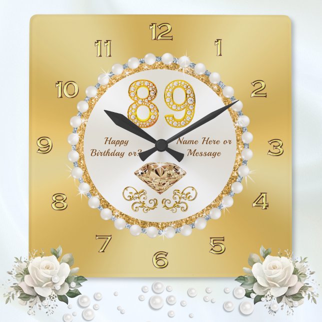 Personlig, 89:e födelsedagstorgen Gift Ideas, STUN Fyrkantig Klocka (89th birthday gift ideas. Happy 89th birthday wishes. 89th birthday ideas for her, woman, grandma.)