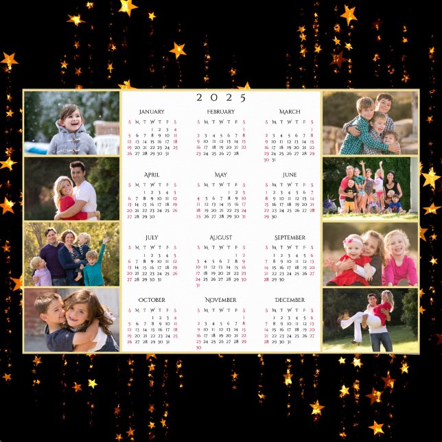 Personlig 8 familjefoto Collage 2025 Kalender Poster (Personalized 8 Family Photo Collage 2025 Calendar Poster)