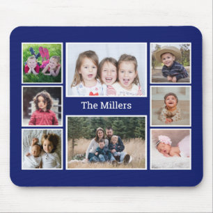 Personlig 8 Fotokollage Family Namn Blue Musmatta