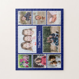 Personlig 8 Fotokollage Family Namn Blue Pussel