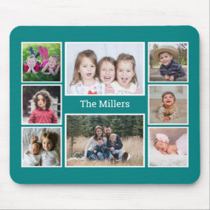 Personlig 8 Fotokollage Family Namn Teal Musmatta