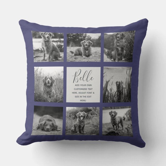 Personlig 8 Photo Collage Navy Blue Kudde (Framsida)