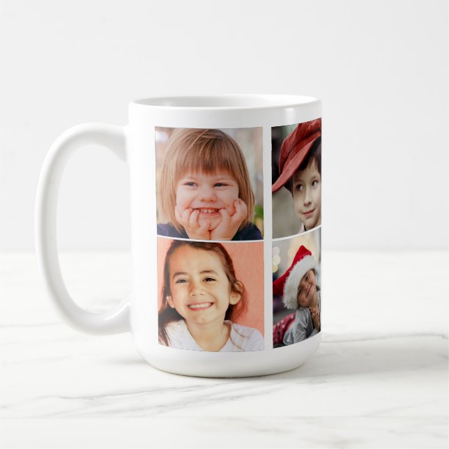 "Personlig 8 Photo Grid Collage White Kaffemugg (Vänster)