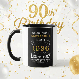Personlig 90-årsdag Födelsedag 1936 Vintage Svart Mugg