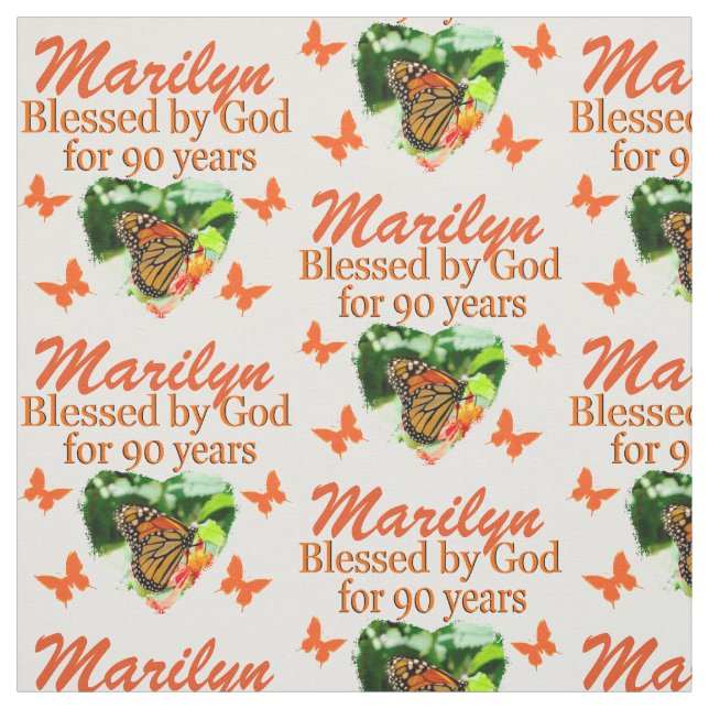 PERSONLIG 90:E BIRTHDAY BUTTERFLY FABRIC TYG (Provkarta)