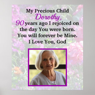 PERSONLIG 90:E BIRTHDAY PHOTO PRAYER POSTER