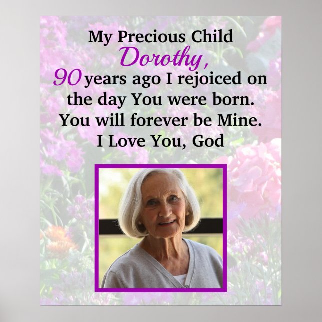 PERSONLIG 90:E BIRTHDAY PHOTO PRAYER POSTER (Framsidan)
