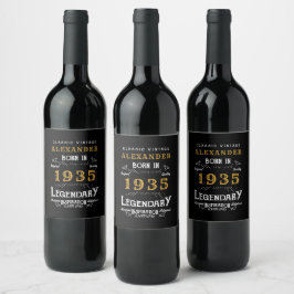 Personlig 90:e födelsedag Born 1935 Vintage Black Vinflaska Etikett