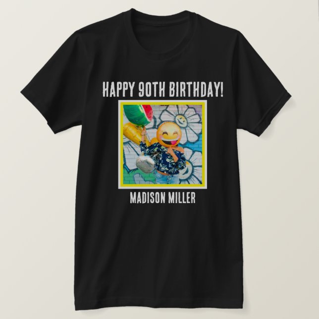Personlig 90:e Milestone Photo Birthday T-Shirt (Design framsida)