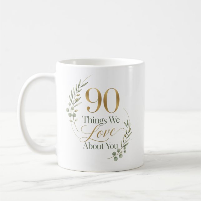 Personlig 90 saker vi älskar med dig kaffemugg (Vänster)