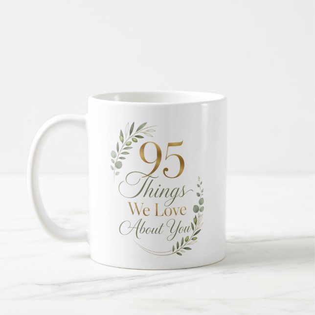 Personlig 95 saker vi älskar med dig kaffemugg (Vänster)