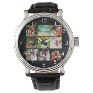 Personlig 9 familjefoto collage svart armbandsur